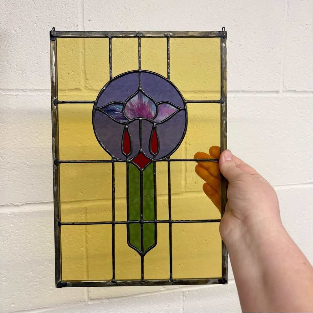 Stained Glass Iris Floral Panel Art Deco Art Nouveau Style Suncatcher